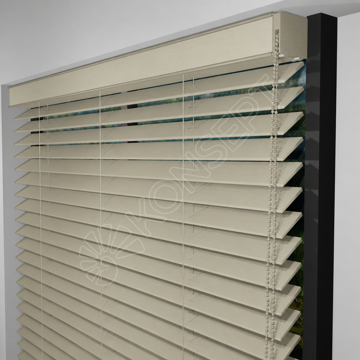 E216AHJIPMRDKMJ502_REDÜKTÖRLÜ / Zincirli Ahşap Jaluzi Perde 50 mm %100 Orjinal Ahşap BEJ Renk