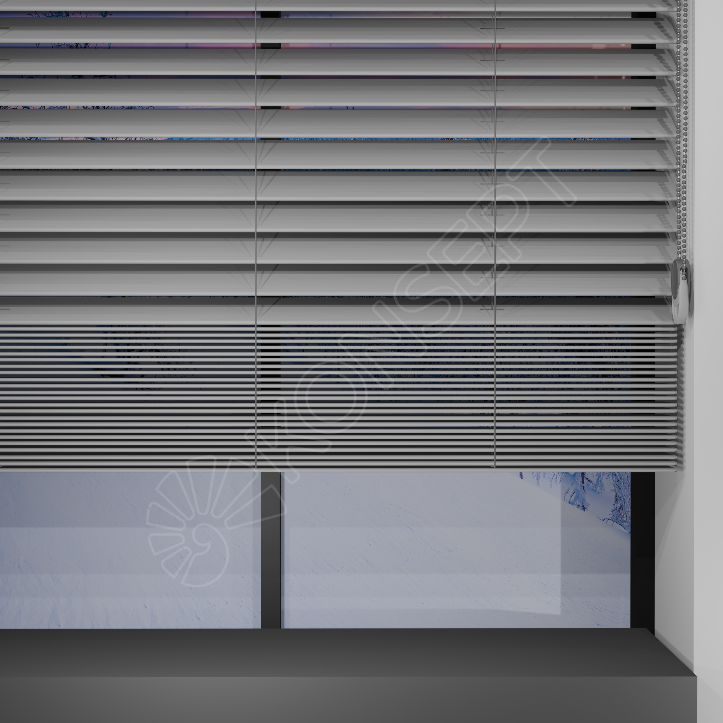E216AHJIPMRDKMJ504_REDÜKTÖRLÜ / Zincirli Ahşap Jaluzi Perde 50 mm %100 Orjinal Ahşap GRİ Renk