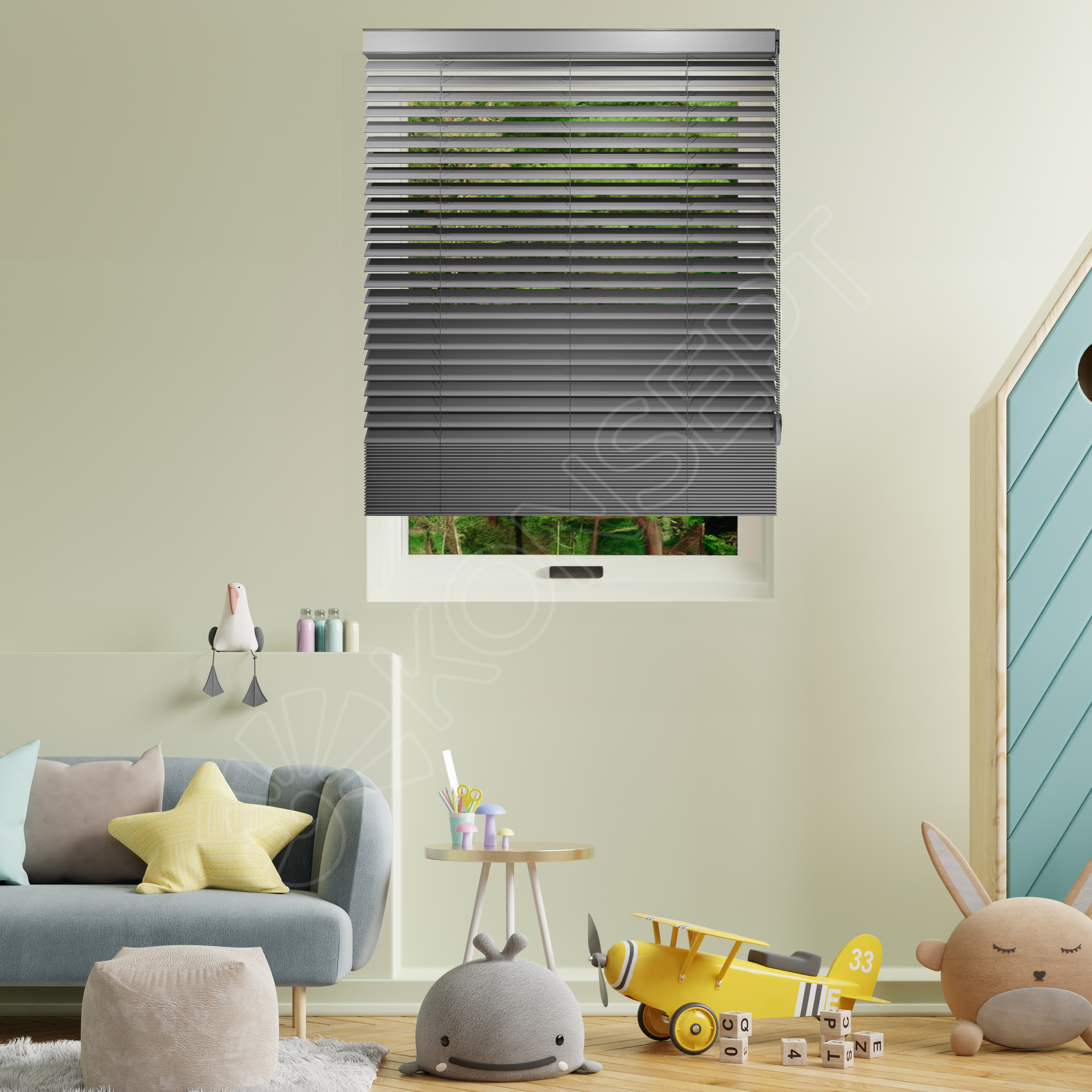 E216AHJIPMRDKMJ504_REDÜKTÖRLÜ / Zincirli Ahşap Jaluzi Perde 50 mm %100 Orjinal Ahşap GRİ Renk