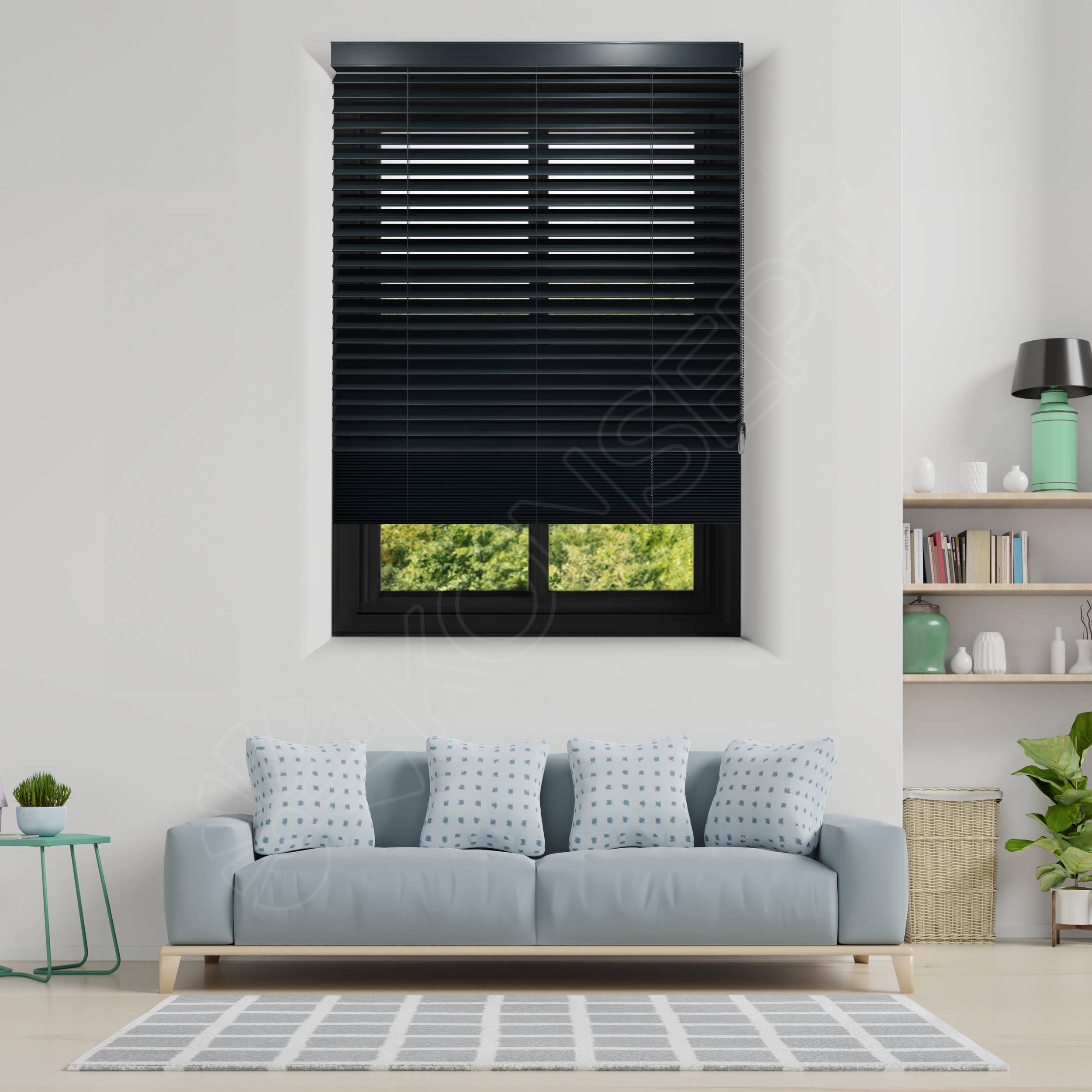 E216AHJIPMRDKMJ505_REDÜKTÖRLÜ / Zincirli Ahşap Jaluzi Perde 50 mm %100 Orjinal Ahşap ANTRASİT Renk