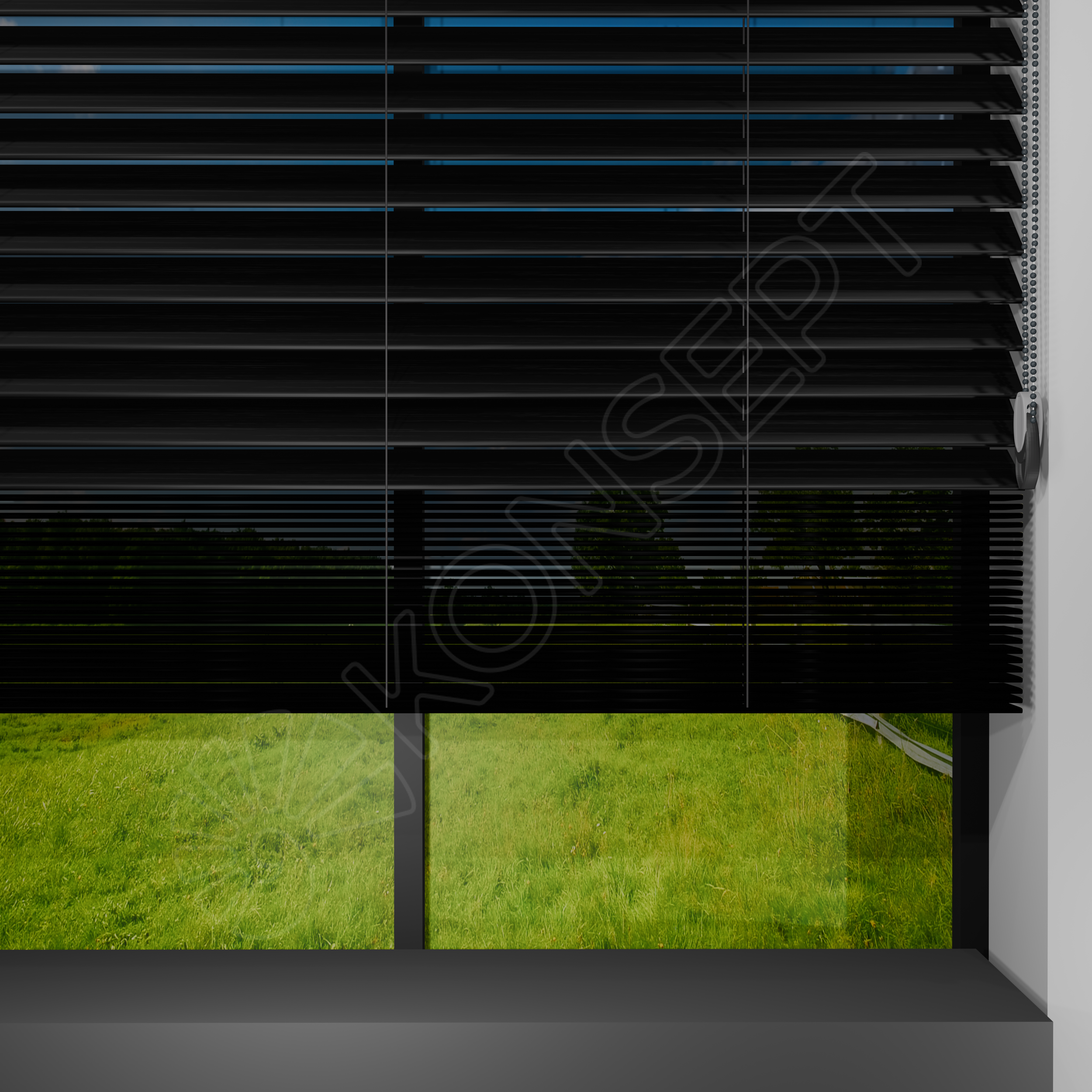E216AHJIPMRDKMJ506_REDÜKTÖRLÜ / Zincirli Ahşap Jaluzi Perde 50 mm %100 Orjinal Ahşap SİYAH Renk