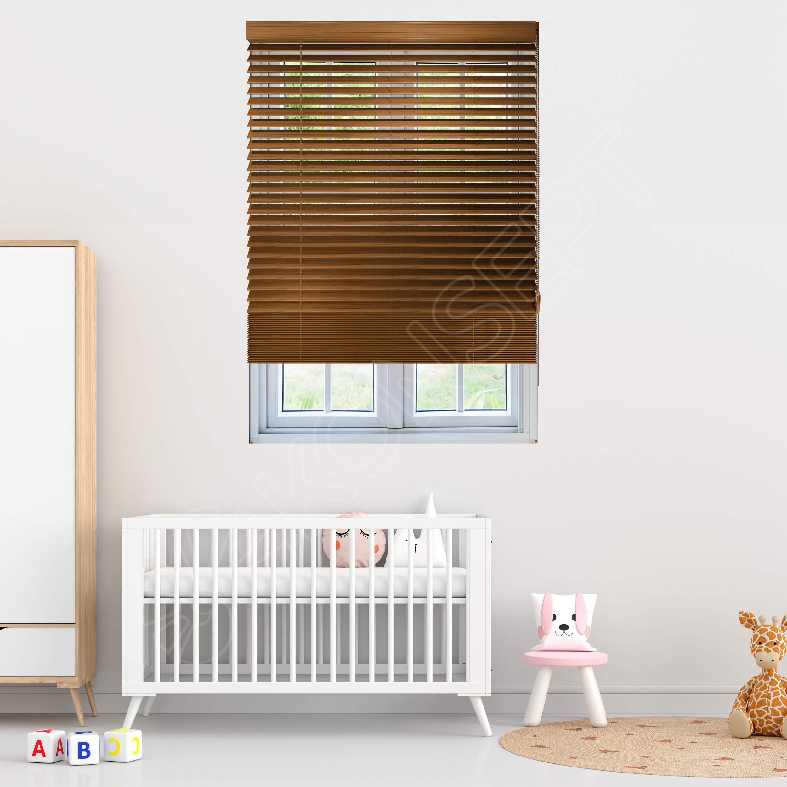 E216AHJIPMRDKMJ507_REDÜKTÖRLÜ / Zincirli Ahşap Jaluzi Perde 50 mm %100 Orjinal Ahşap MEŞE Renk