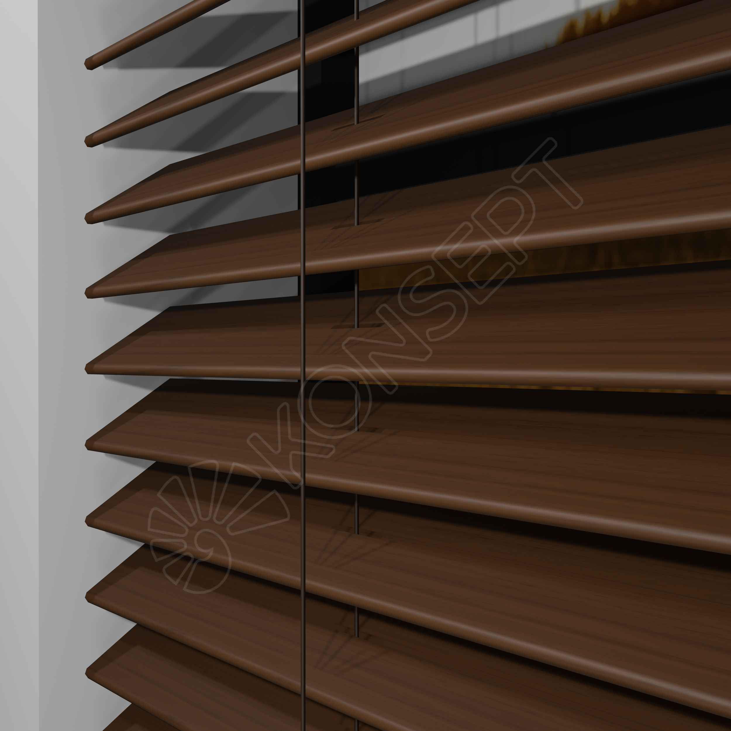 E216AHJIPMRDKMJ508_REDÜKTÖRLÜ / Zincirli Ahşap Jaluzi Perde 50 mm %100 Orjinal Ahşap CEVİZ Renk