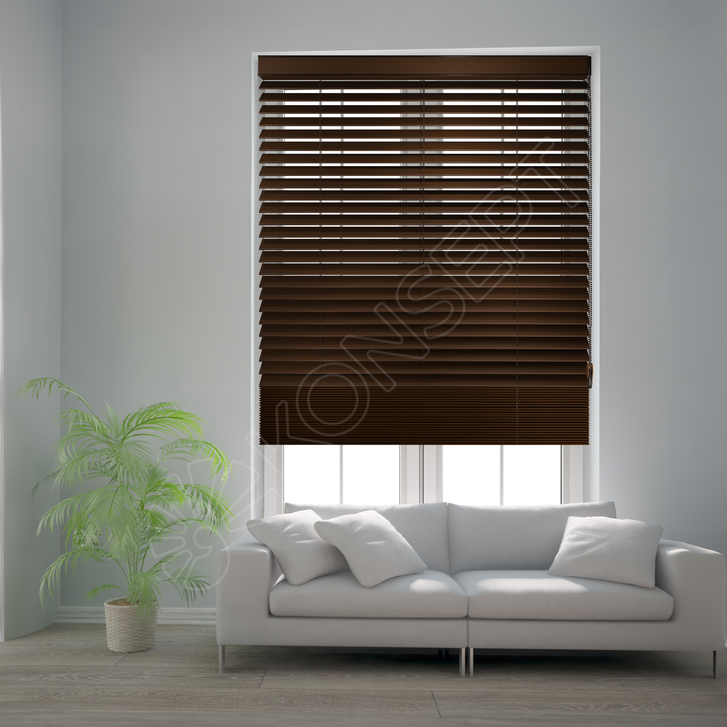 E216AHJIPMRDKMJ508_REDÜKTÖRLÜ / Zincirli Ahşap Jaluzi Perde 50 mm %100 Orjinal Ahşap CEVİZ Renk
