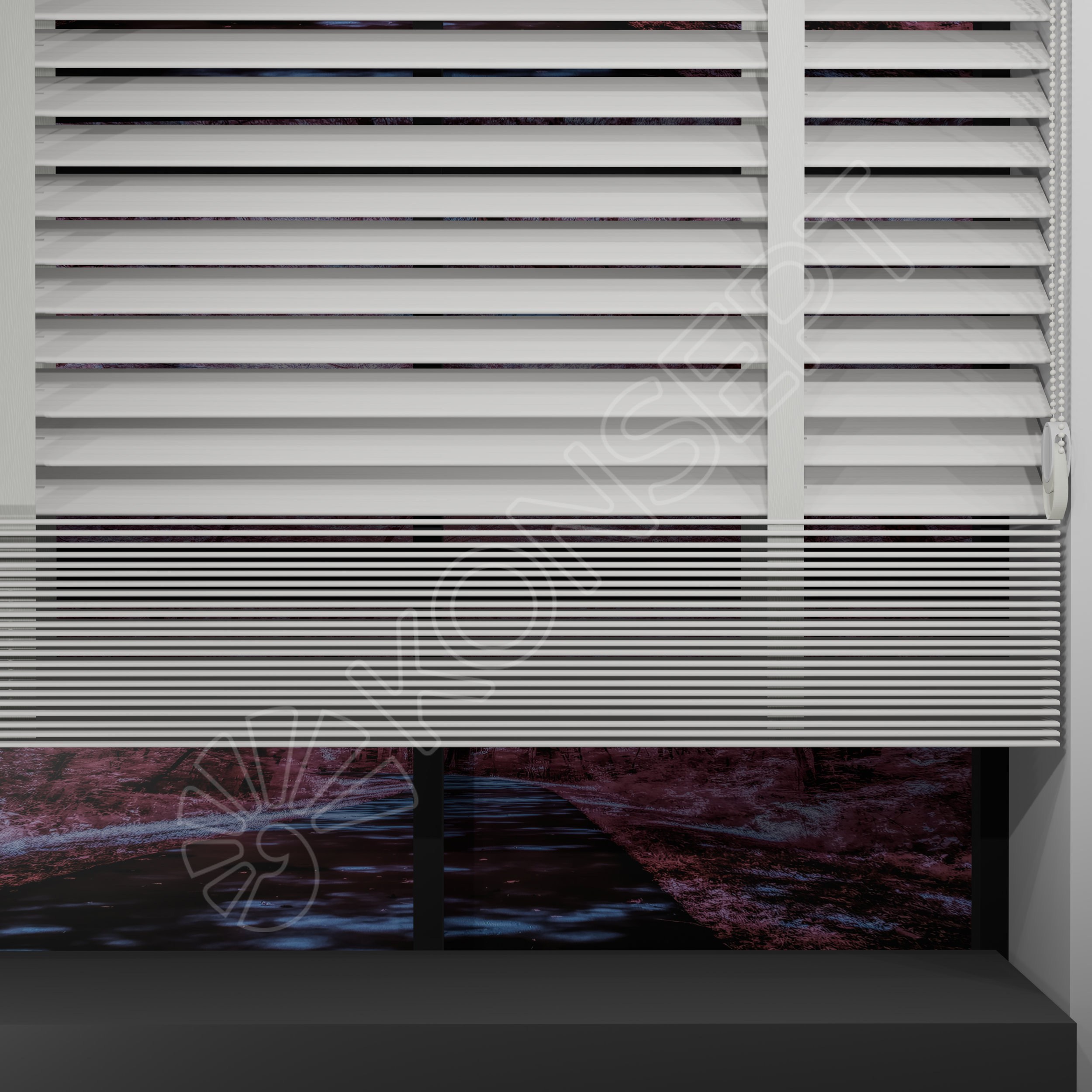 E216AHJKURRDKMJ501_REDÜKTÖRLÜ / Zincirli Ahşap Jaluzi Perde 50 mm %100 Orjinal Ahşap Kurdeleli BEYAZ Renk