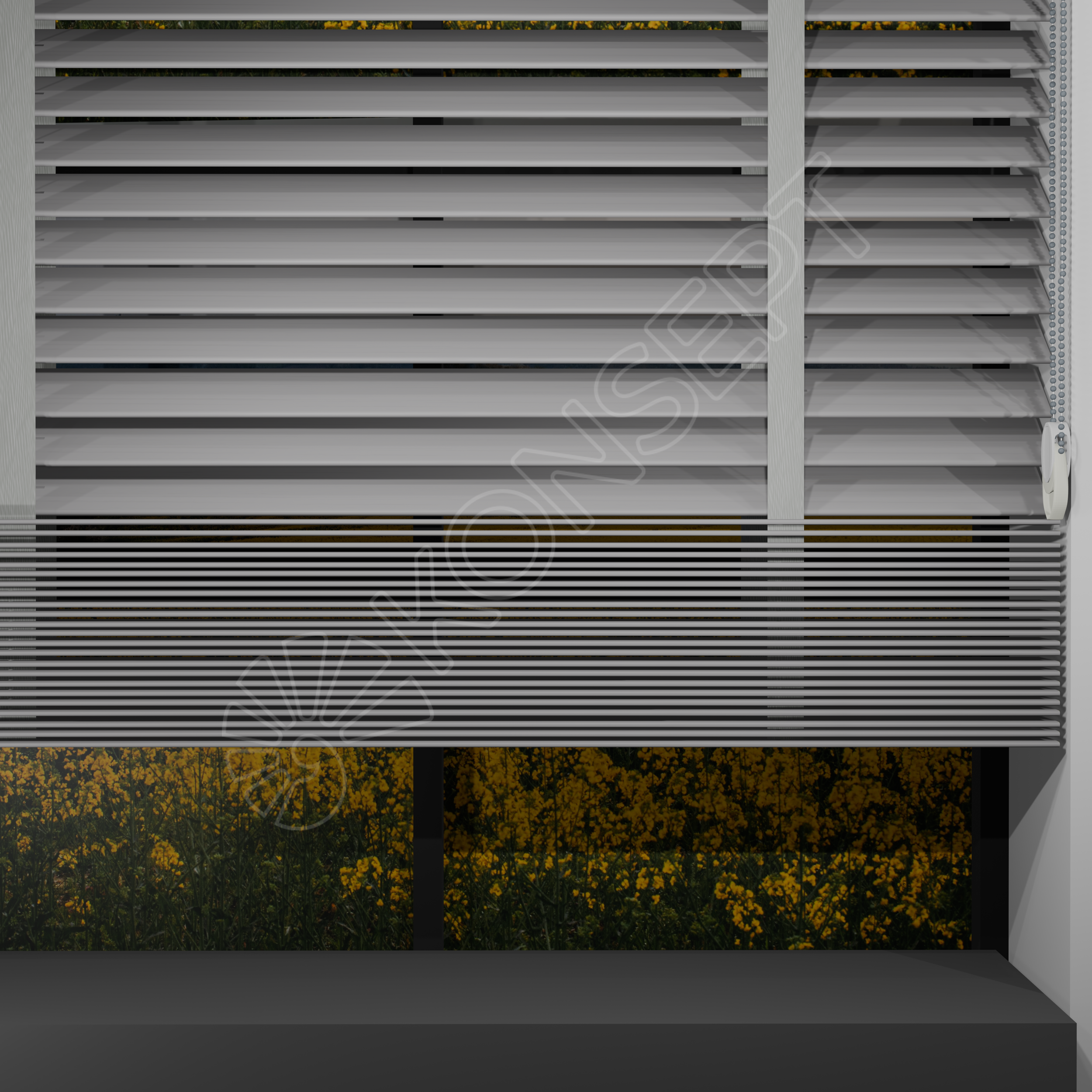 E216AHJKURRDKMJ504_REDÜKTÖRLÜ / Zincirli Ahşap Jaluzi Perde 50 mm %100 Orjinal Ahşap Kurdeleli GRİ Renk