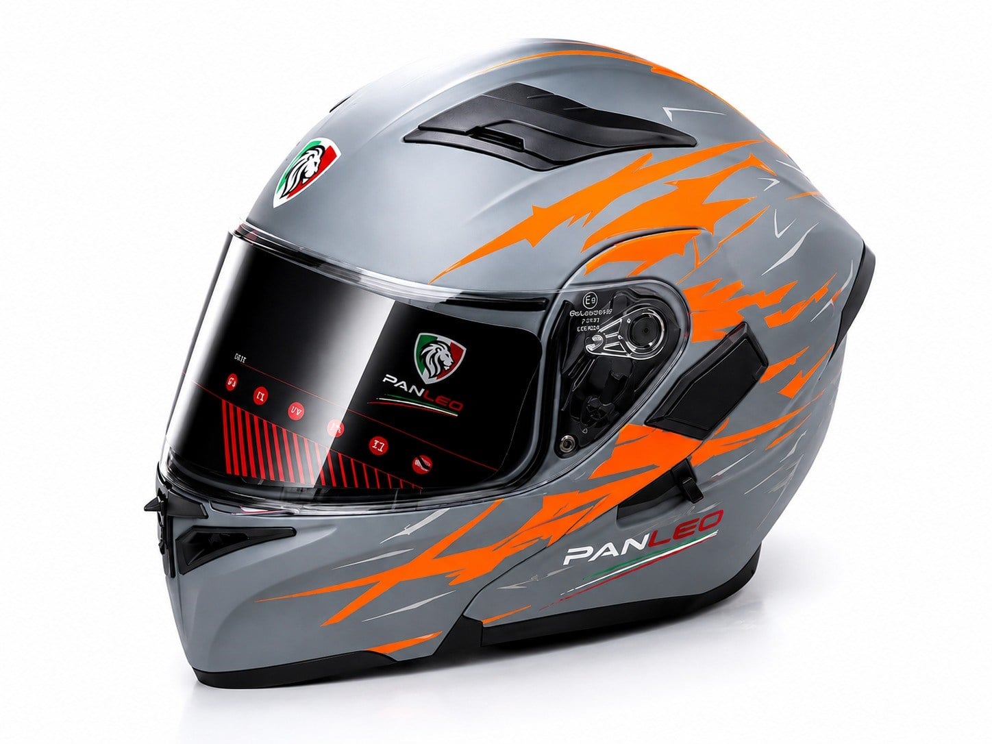 KASK PANLEO ÇENE AÇILIR MAT GREY-C2 ORANGE (L)