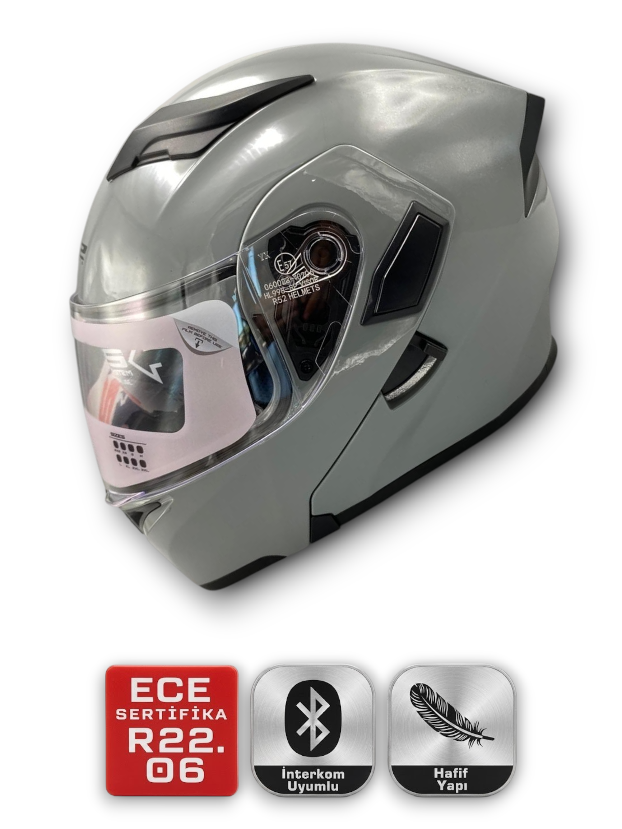 RS2 KASK ÇENE AÇILIR GÜNEŞ VİZÖRLÜ (GLOS GREY)(XL)