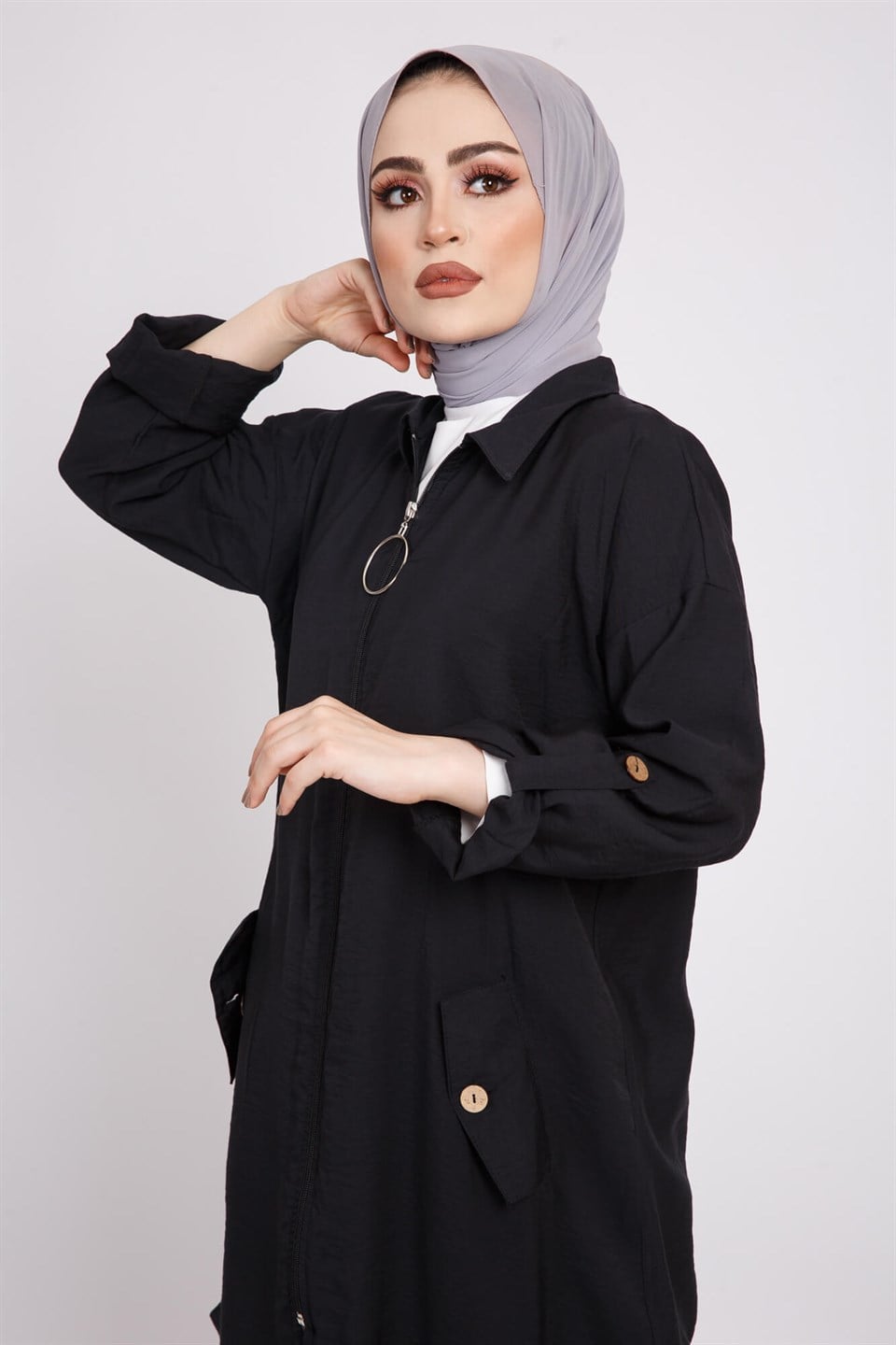 Apoletli Fermuarlı Tunik 5782 Siyah