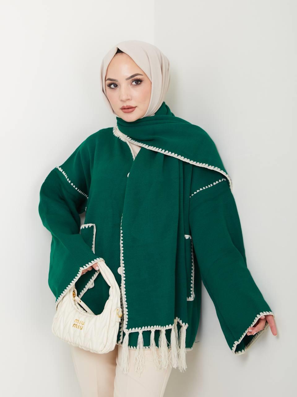 Atkılı Triko Hırka 5049 Zümrüt Yeşili