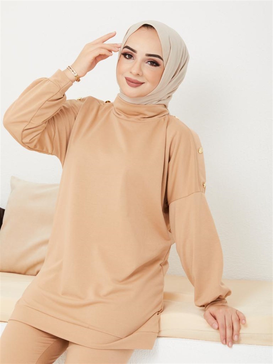 Balıkçı Yaka 2'li Takım 6004 Bej