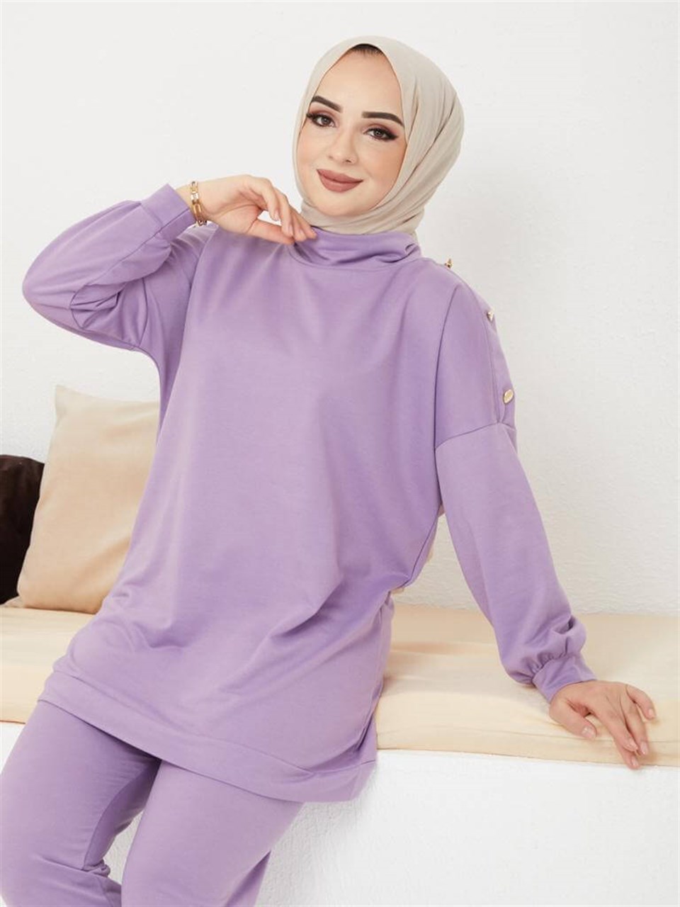 Balıkçı Yaka 2'li Takım 6004 Lila