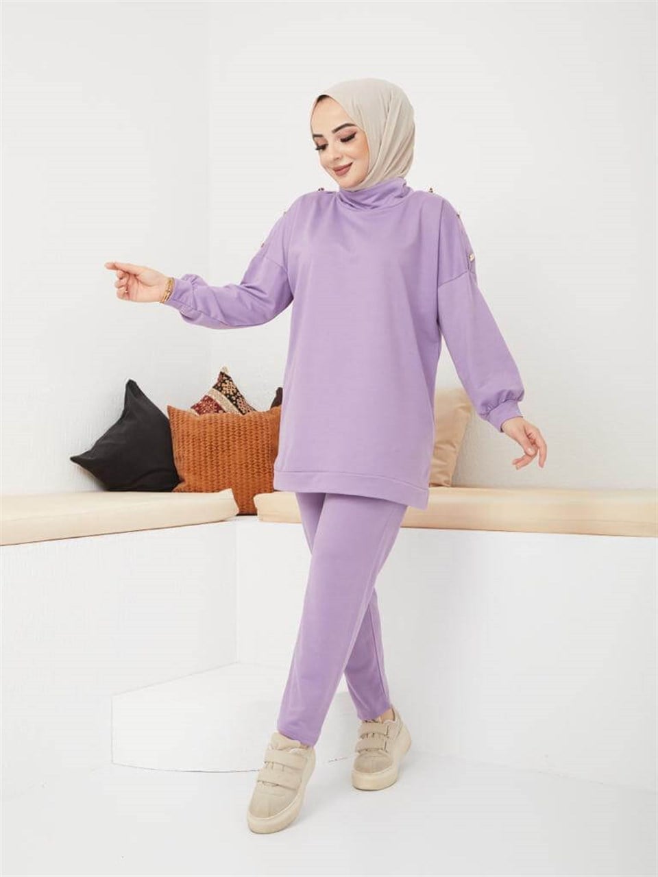 Balıkçı Yaka 2'li Takım 6004 Lila