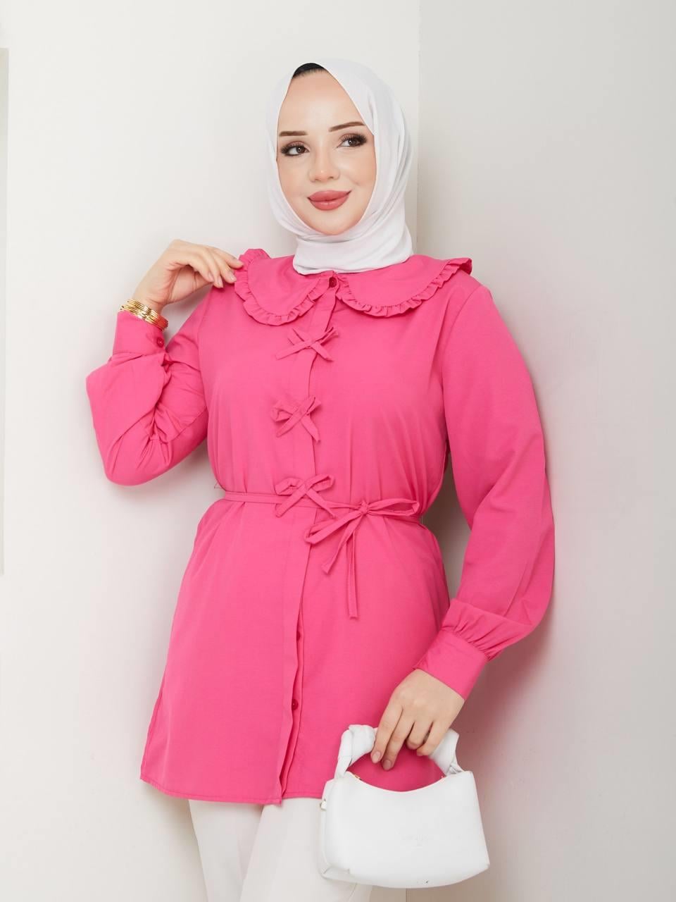 Bebe Yaka Fiyonklu Tesettür Tunik 2280 Fuşya