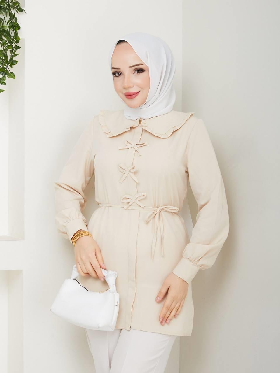Bebe Yaka Fiyonklu Tesettür Tunik 2280 Bej