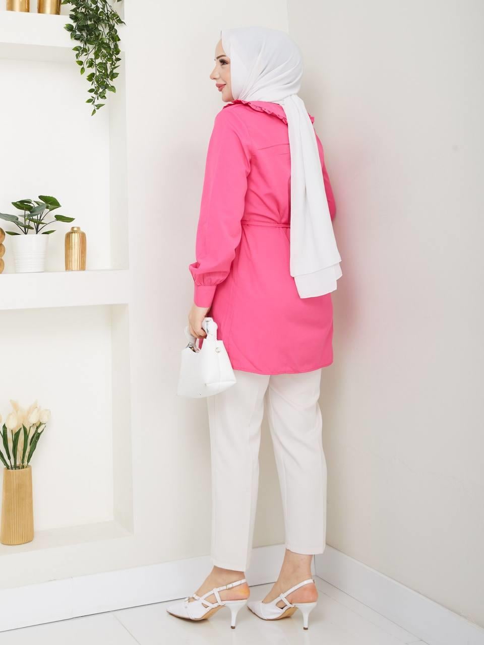 Bebe Yaka Fiyonklu Tesettür Tunik 2280 Fuşya