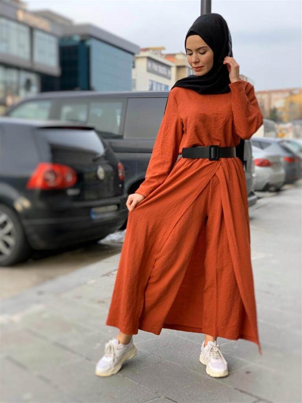 Bluz Etek Pantolon 3´lü Kombin 7051 Kiremit