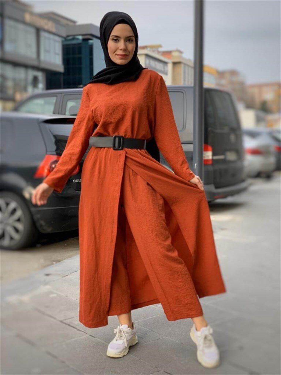 Bluz Etek Pantolon 3´lü Kombin 7051 Kiremit