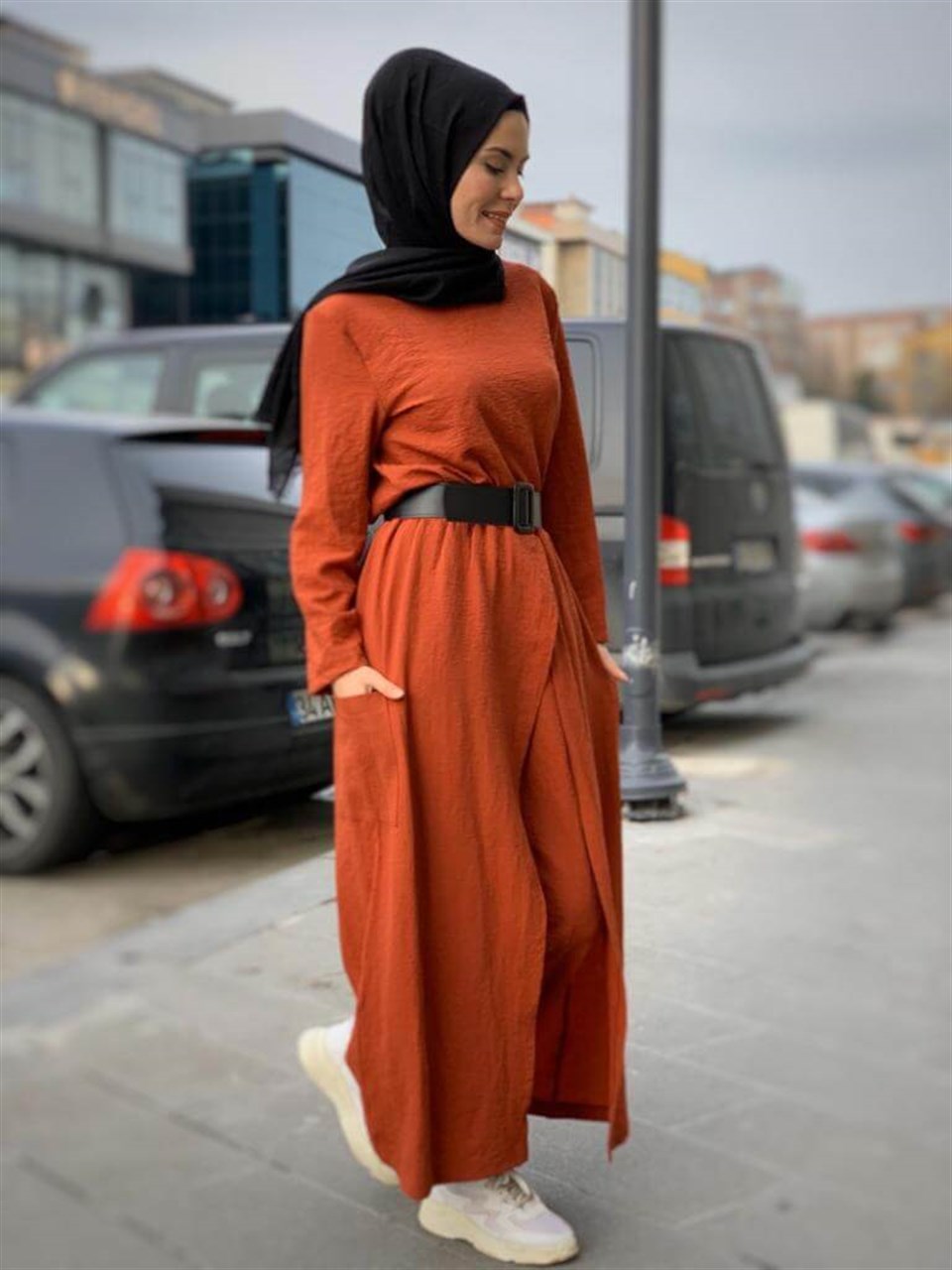 Bluz Etek Pantolon 3´lü Kombin 7051 Kiremit