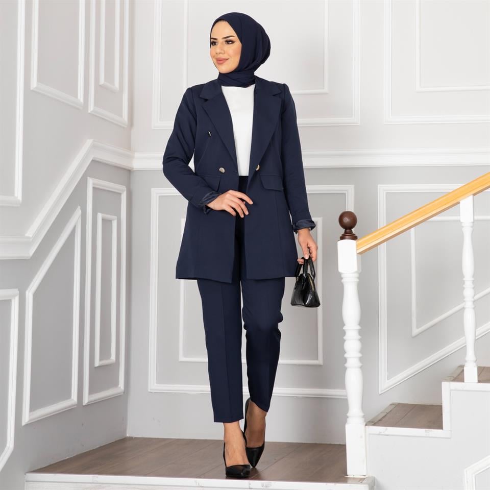 Business Ceket Pantolon Tesettür Takım 10711 Lacivert