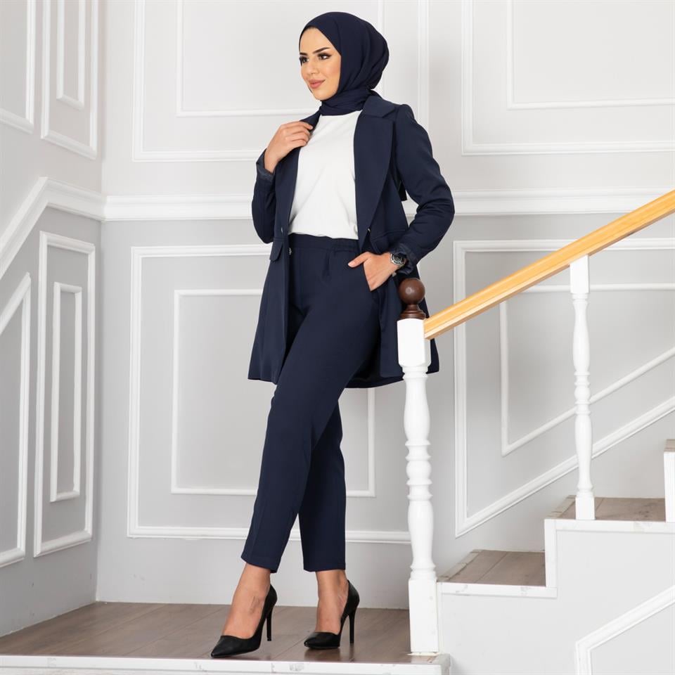 Business Ceket Pantolon Tesettür Takım 10711 Lacivert