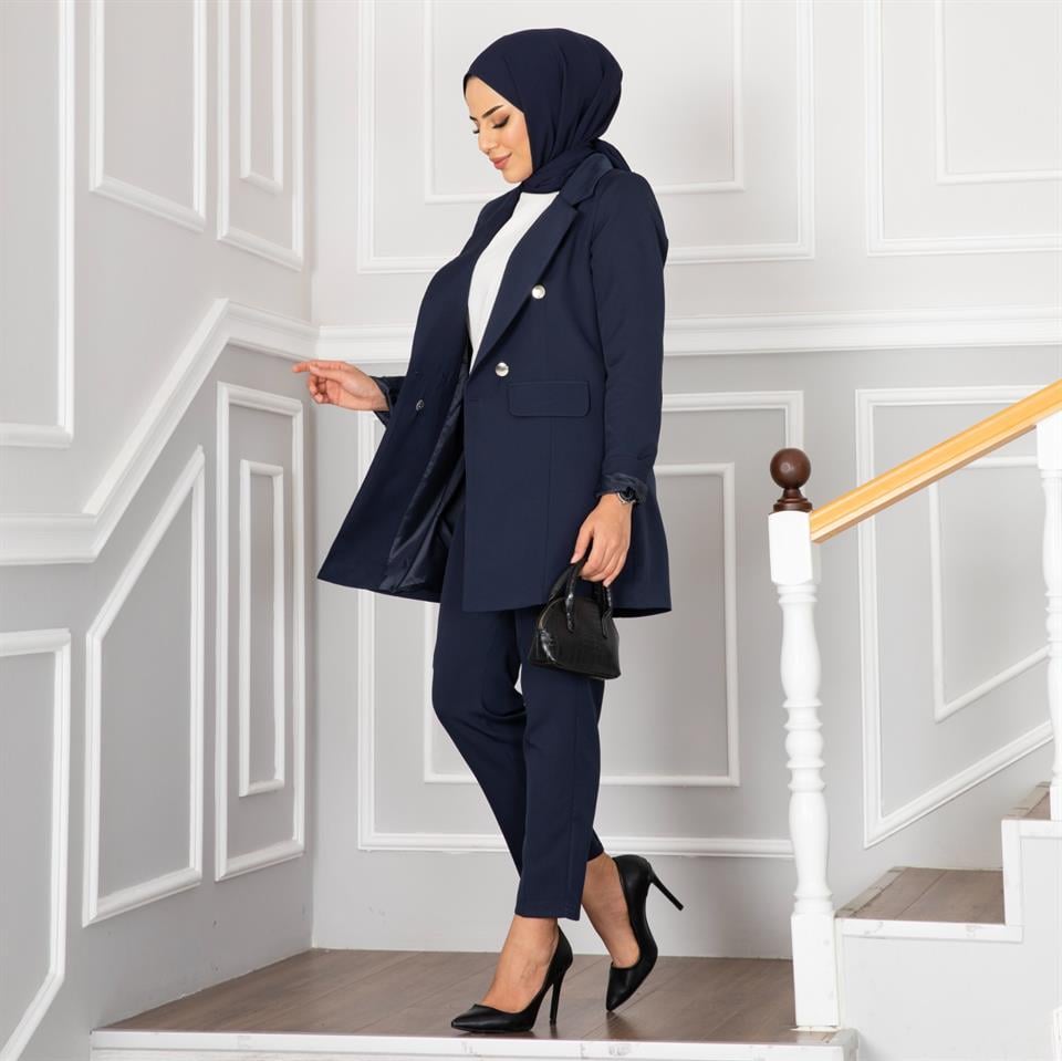 Business Ceket Pantolon Tesettür Takım 10711 Lacivert