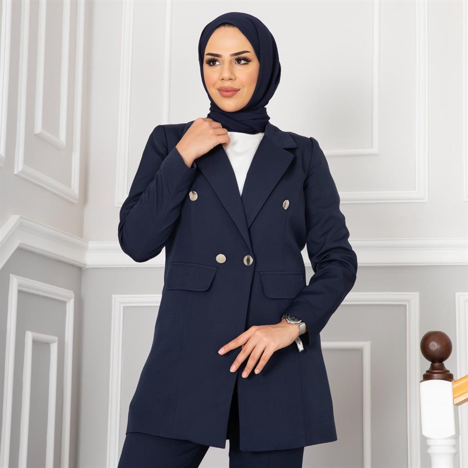 Business Ceket Pantolon Tesettür Takım 10711 Lacivert