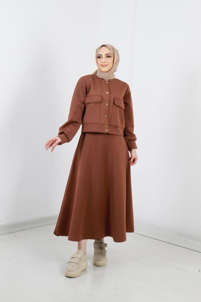 Ceket Etek Tesettür Takım 2250 Taba
