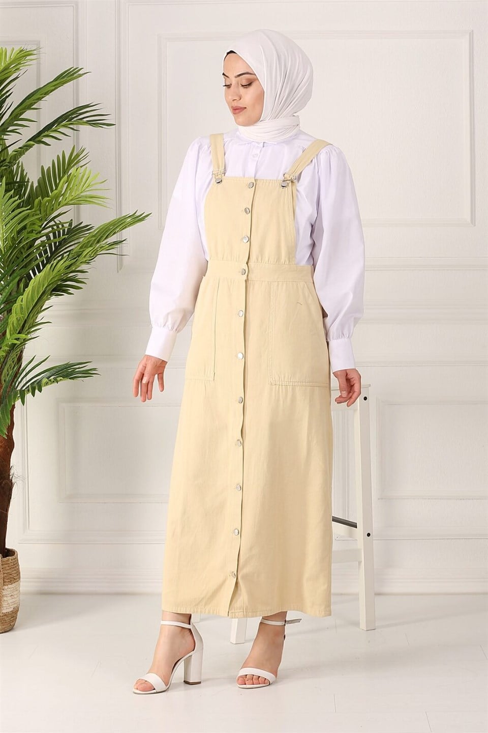 Cepli Tesettür Salopet 60150 Açık Sarı