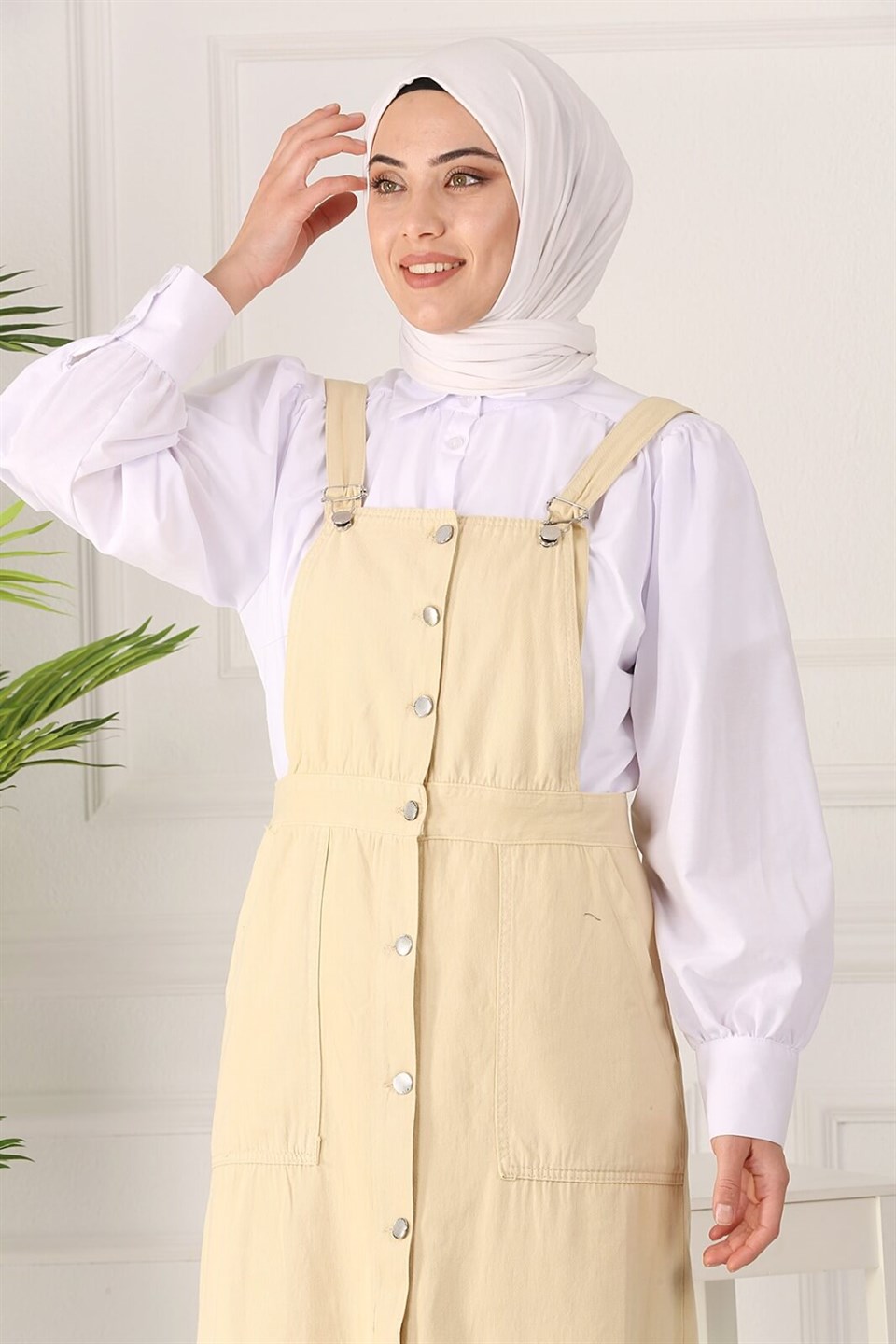 Cepli Tesettür Salopet 60150 Açık Sarı