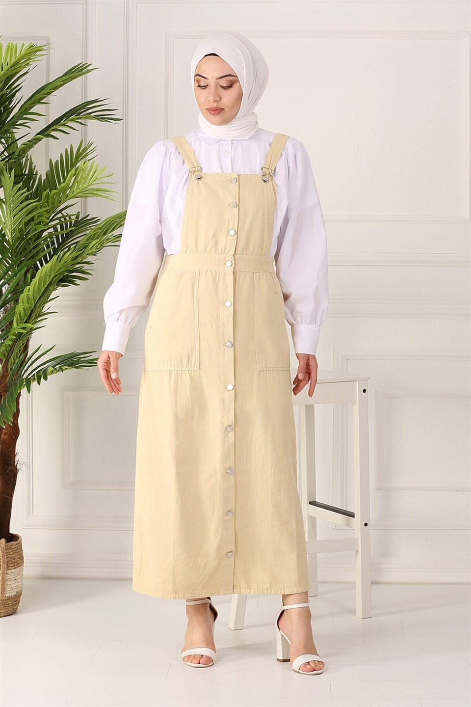 Cepli Tesettür Salopet 60150 Açık Sarı