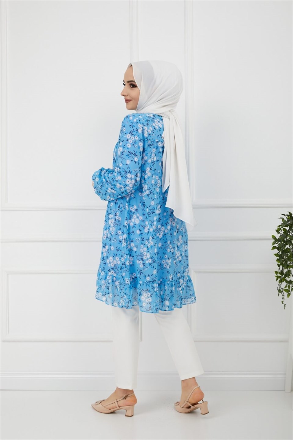 Çiçek Desenli Şifon Tunik 7034 Bebe Mavisi