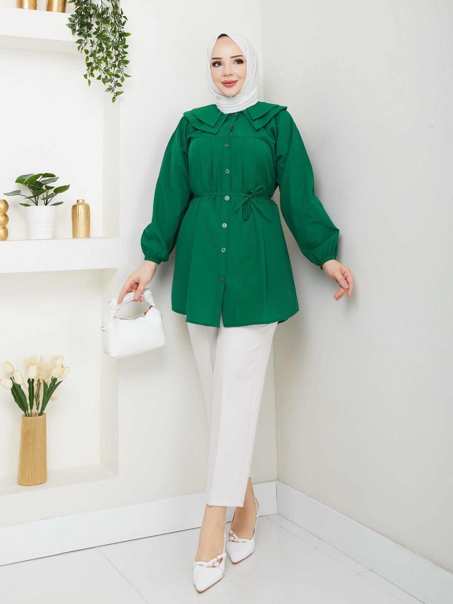 Çift Katlı Bebe Yaka Tesettür Tunik 2275 Zümrüt Yeşili