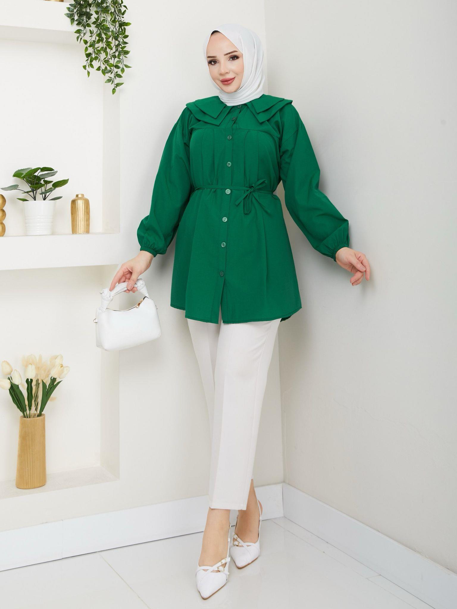 Çift Katlı Bebe Yaka Tesettür Tunik 2275 Zümrüt Yeşili