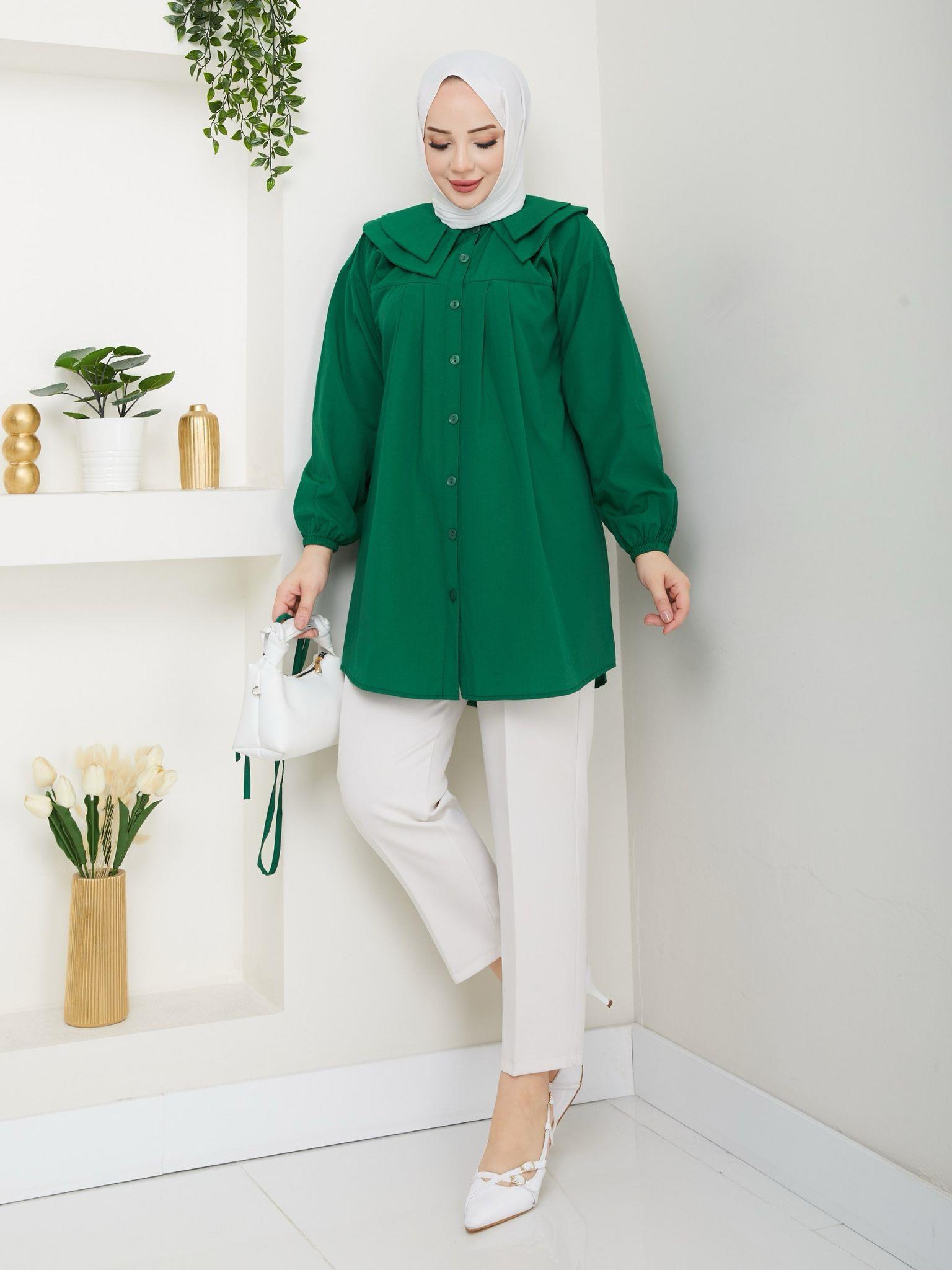 Çift Katlı Bebe Yaka Tesettür Tunik 2275 Zümrüt Yeşili