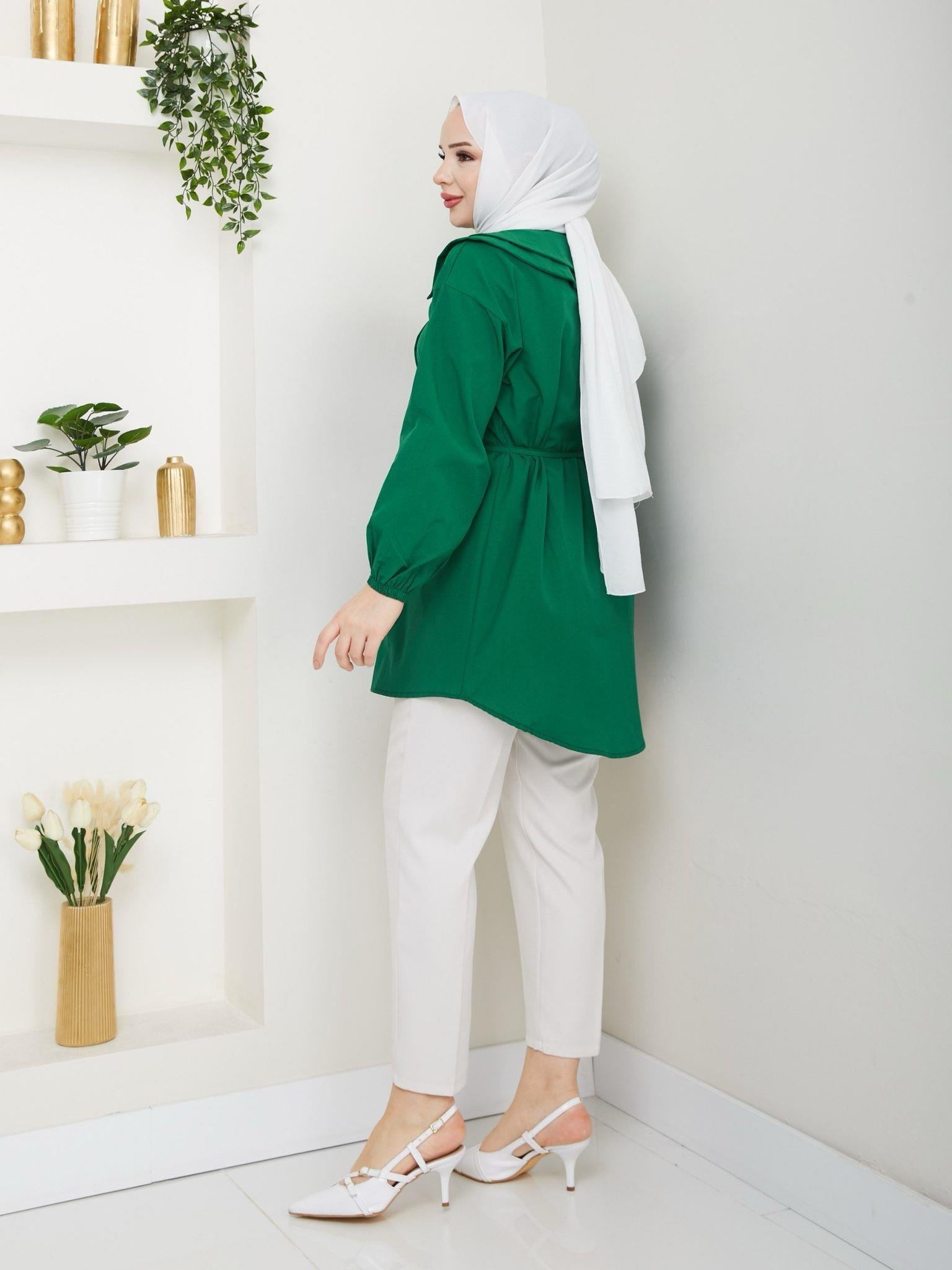 Çift Katlı Bebe Yaka Tesettür Tunik 2275 Zümrüt Yeşili