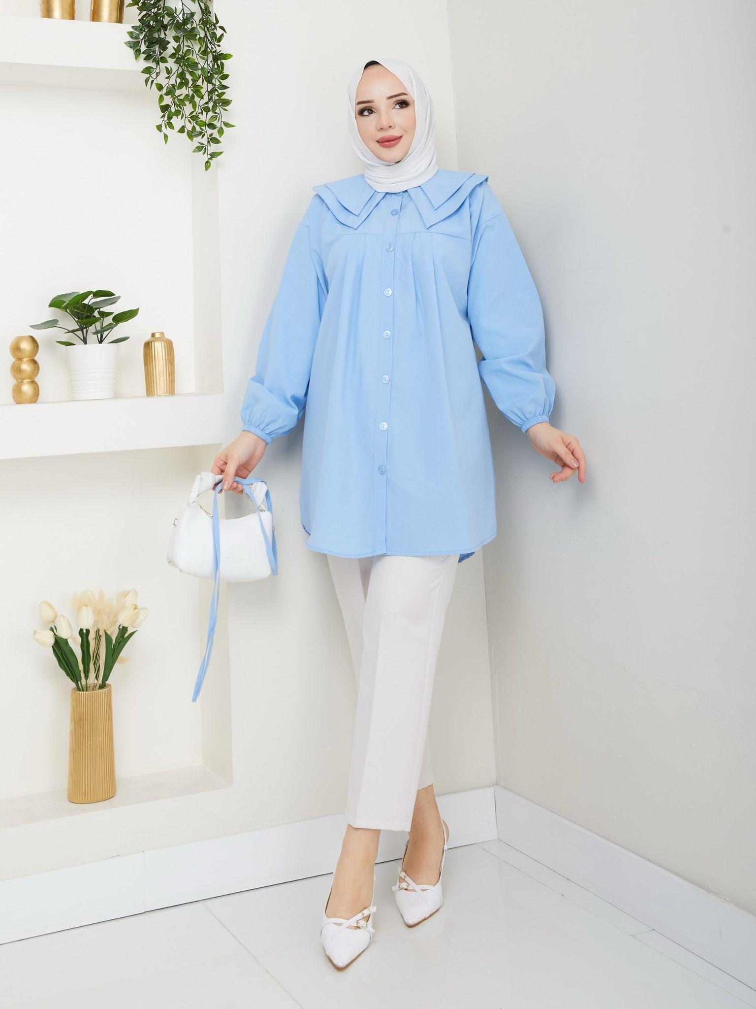 Çift Katlı Bebe Yaka Tesettür Tunik 2275 Bebe Mavisi