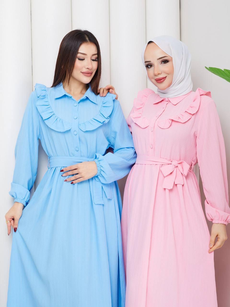 Fırfır Detaylı Tesettür Elbise 2294 Bebe Mavisi