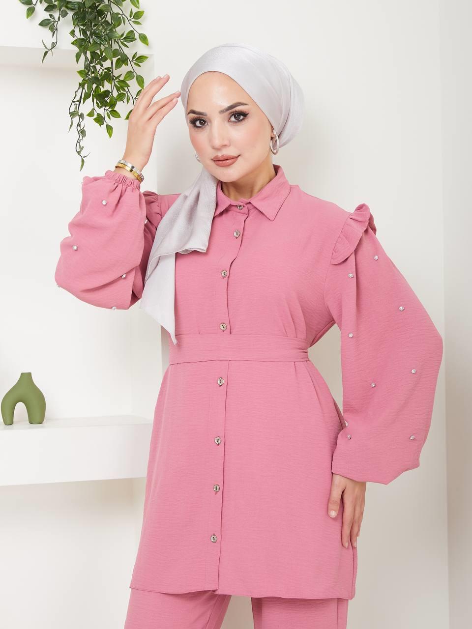 Fırfırlı Tunik Pantolon Kombin 5028 Gül Kurusu