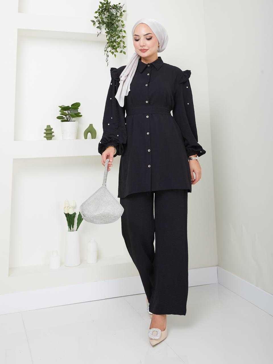 Fırfırlı Tunik Pantolon Kombin 5028 Siyah