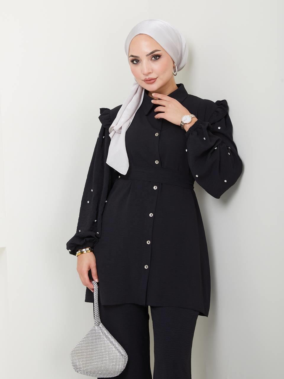 Fırfırlı Tunik Pantolon Kombin 5028 Siyah