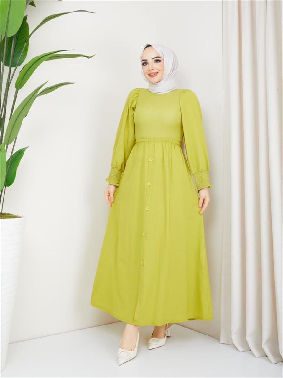 Garnili Tesettür Elbise 6039 Hardal
