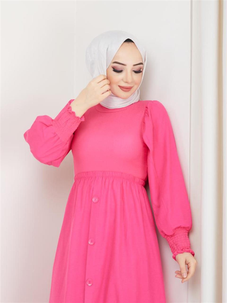 Garnili Tesettür Elbise 6039 Pembe