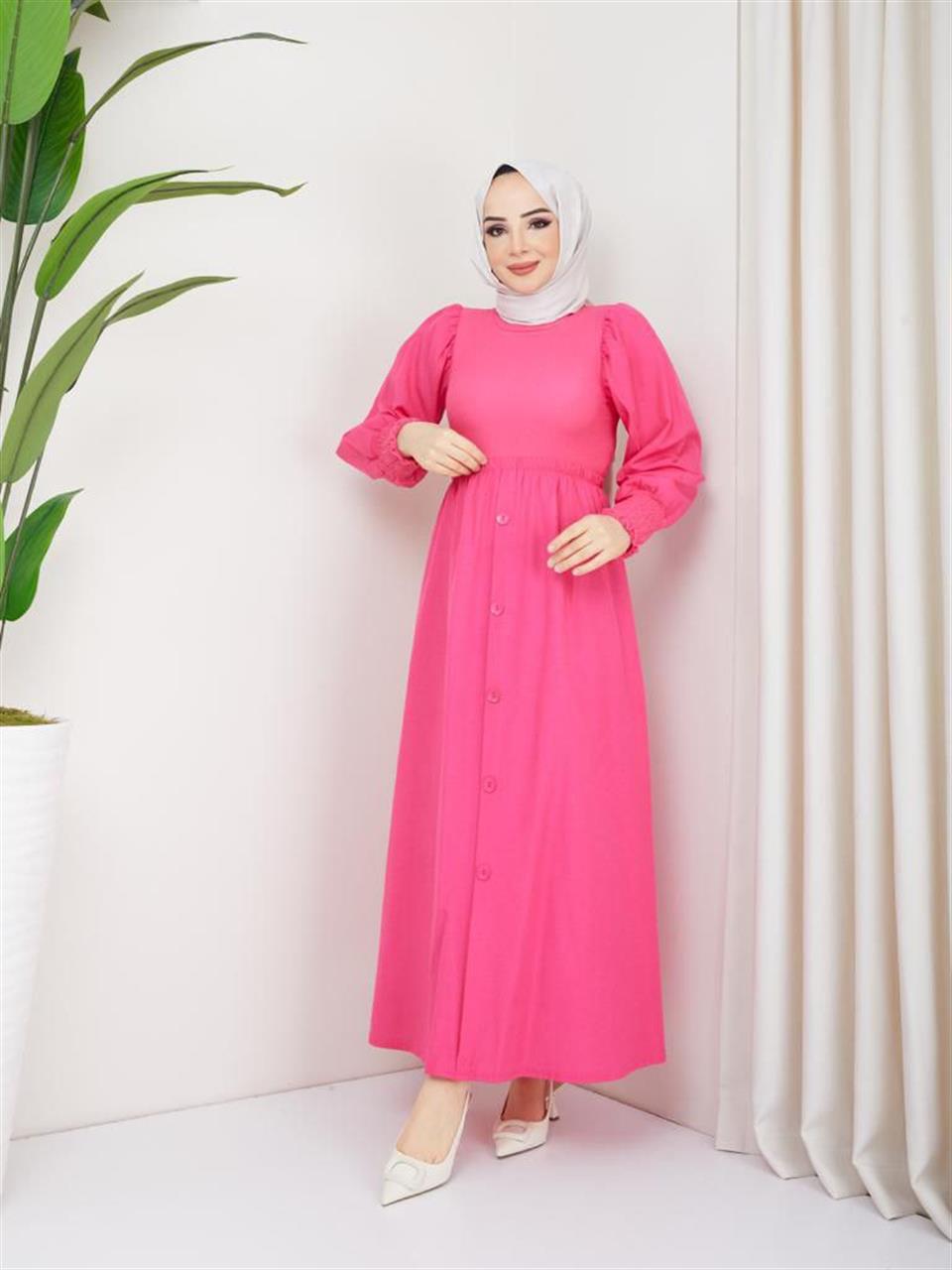 Garnili Tesettür Elbise 6039 Pembe
