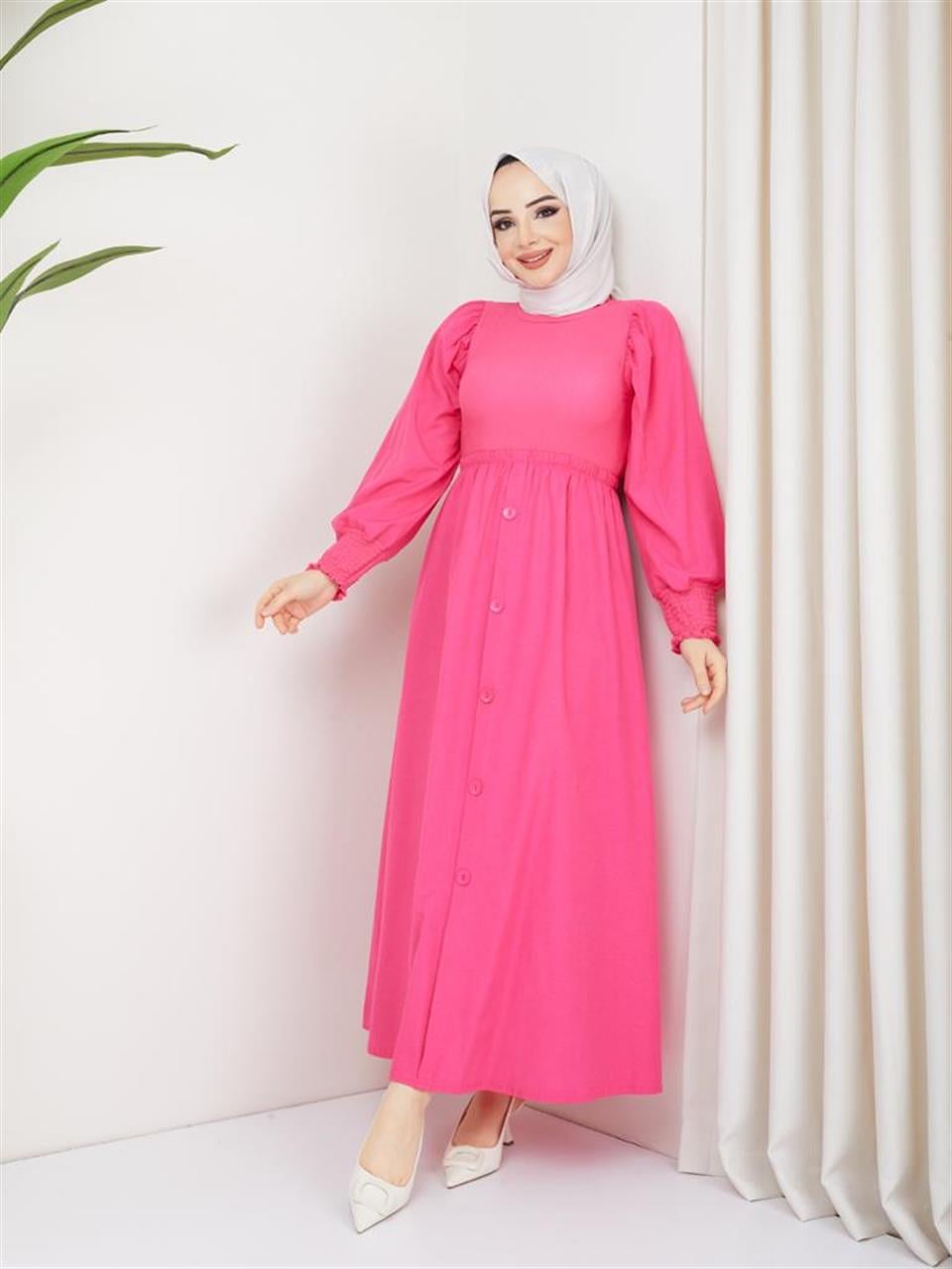 Garnili Tesettür Elbise 6039 Pembe