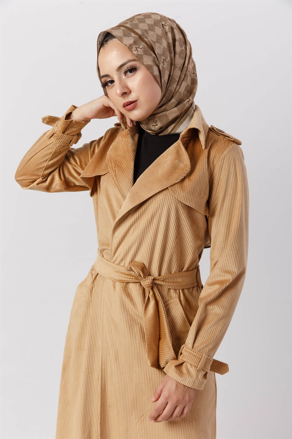 Giy Çık Kadife Trençkot 5872 Krem