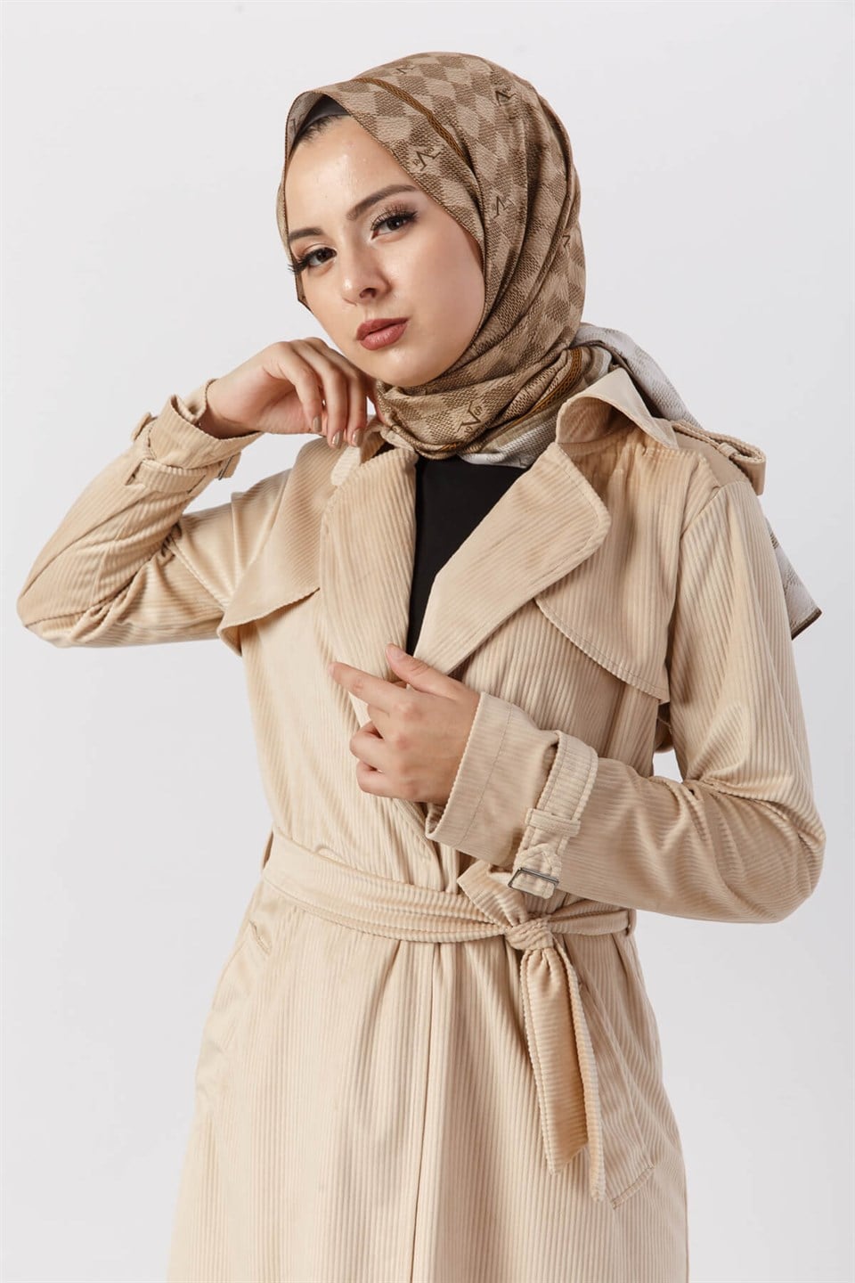 Giy Çık Kadife Trençkot 5872 Taş