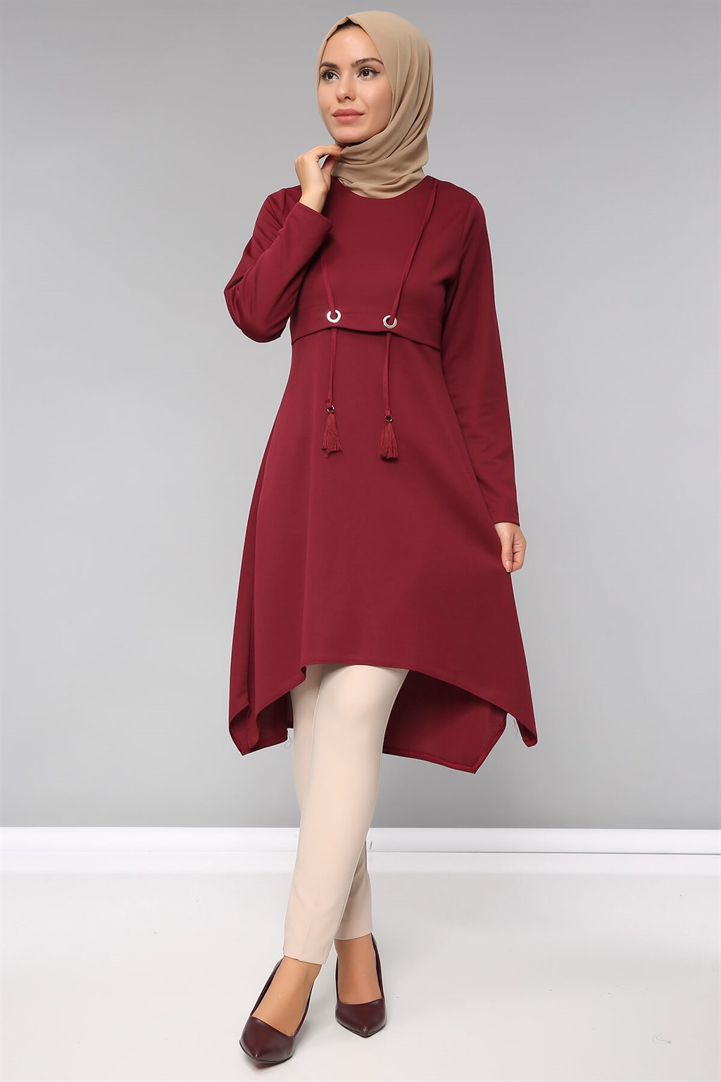 Halka Püsküllü Tunik Bordo