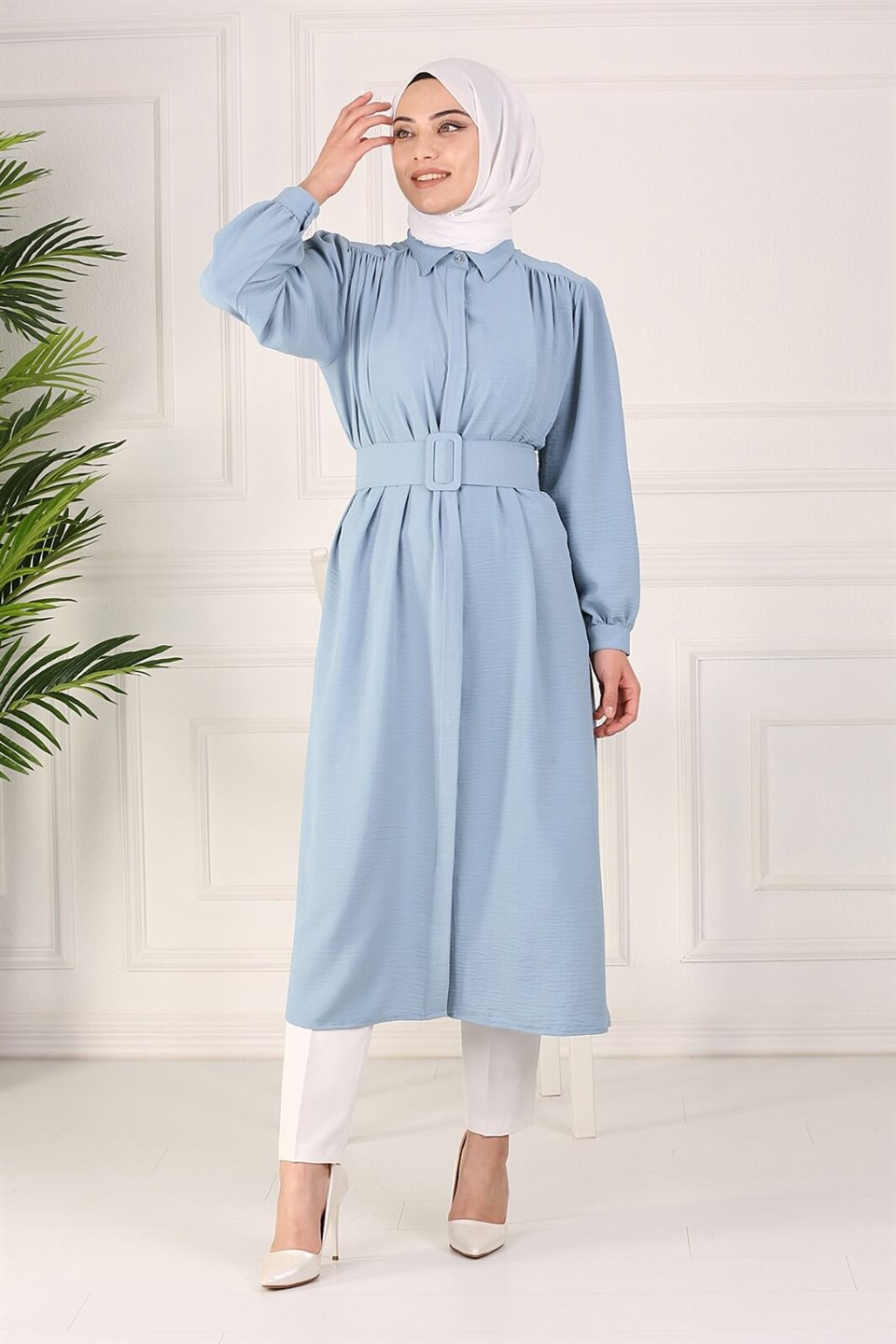 Kemerli Tesettür Tunik Kap 10345 Bebe Mavisi