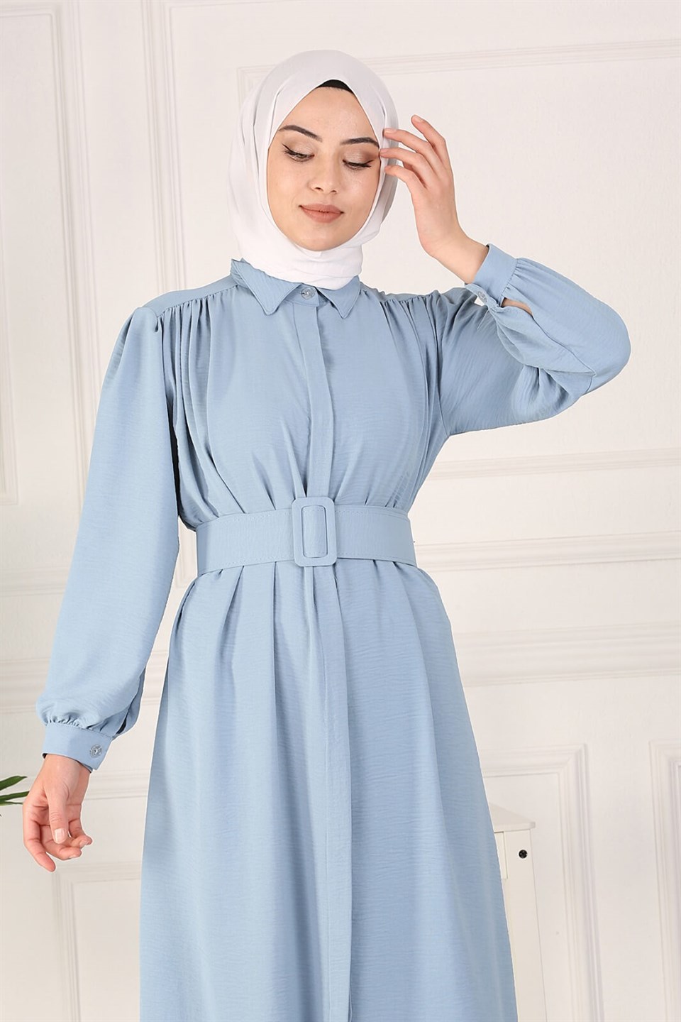 Kemerli Tesettür Tunik Kap 10345 Bebe Mavisi